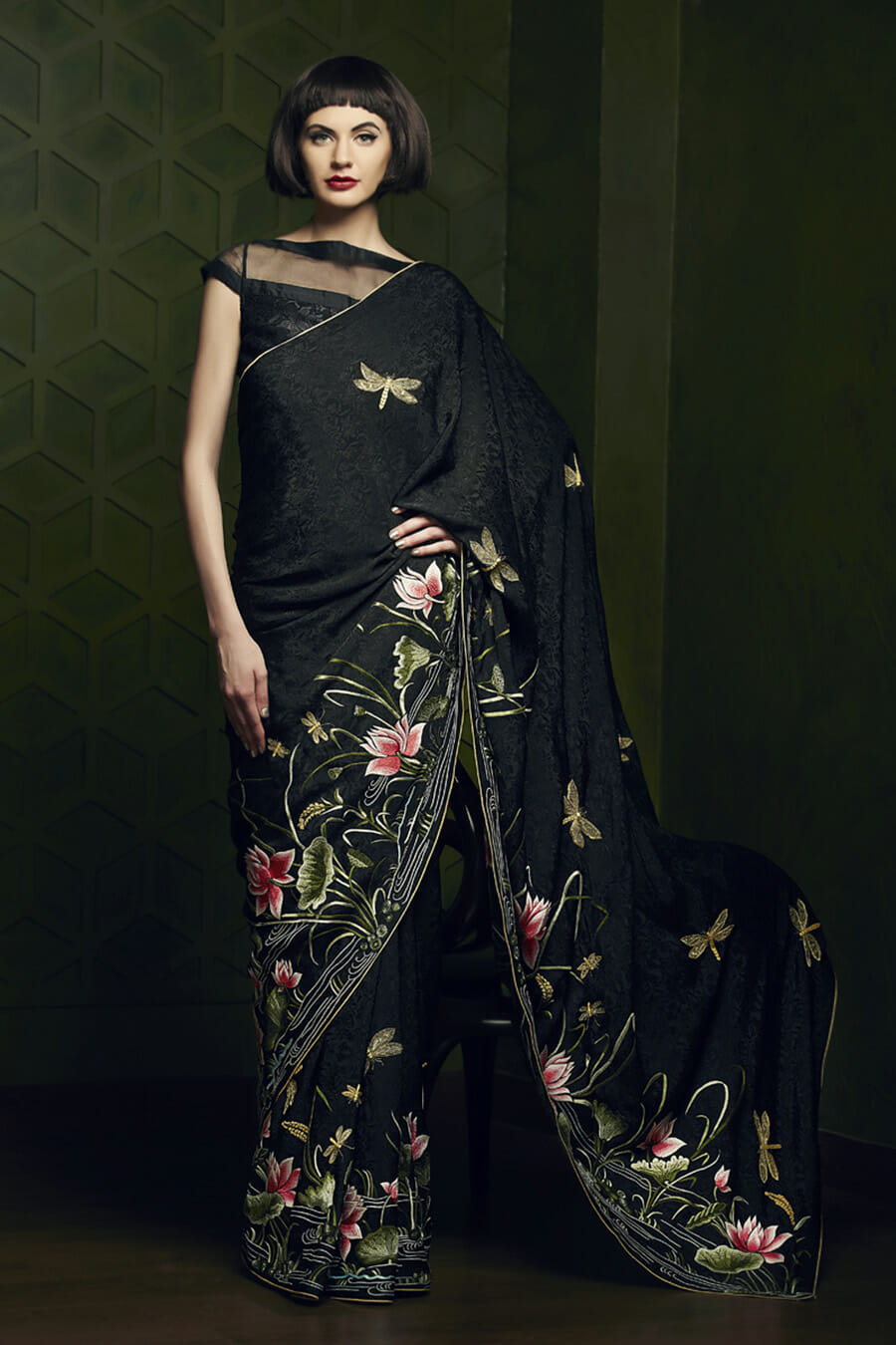 Lotus border with dragonfly