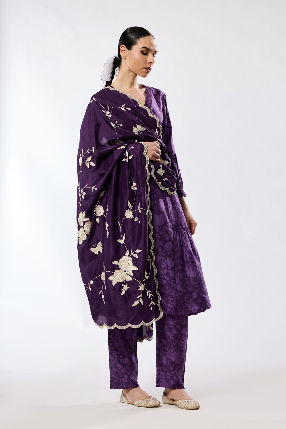 Satin Printed Kurta with Kiku Cluster Dupatta